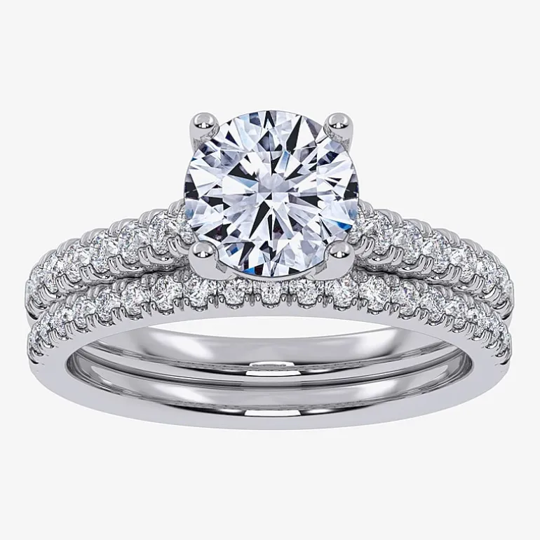 (H-I / Si2-I1) Womens 1 1/2 CT. T.W. Lab Grown White Diamond 10K or 14K Gold Round Side Stone Bridal Set