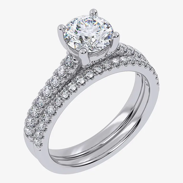 (H-I / Si2-I1) Womens 1 1/2 CT. T.W. Lab Grown White Diamond 10K or 14K Gold Round Side Stone Bridal Set
