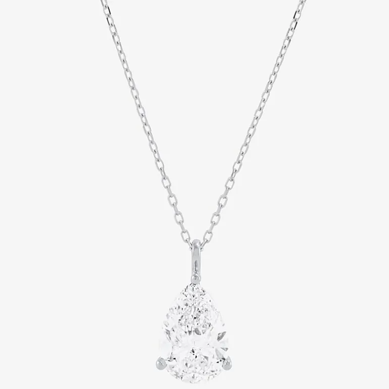 ( H-I/Si1-Si2 ) 2 CT. Lab-Grown Diamond 14K Gold Pear 18 Inch Pendant Necklace