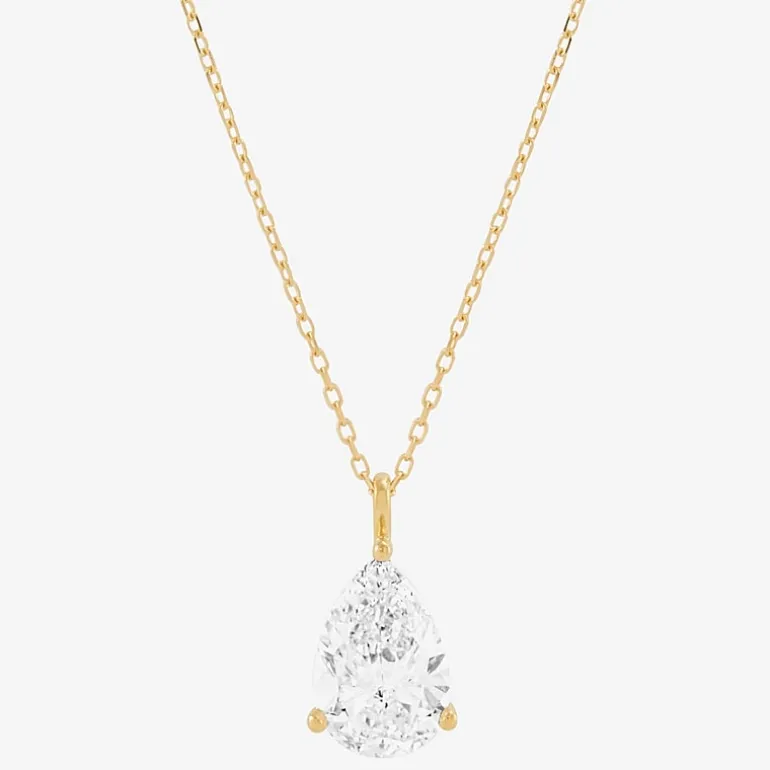 ( H-I/Si1-Si2 ) 2 CT. Lab-Grown Diamond 14K Gold Pear 18 Inch Pendant Necklace