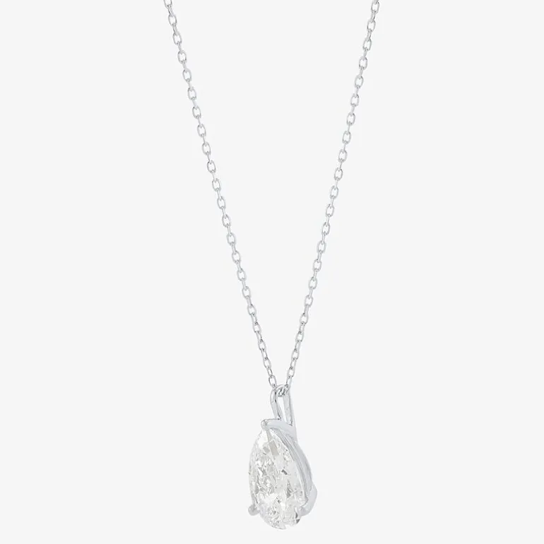 ( H-I/Si1-Si2 ) 2 CT. Lab-Grown Diamond 14K Gold Pear 18 Inch Pendant Necklace