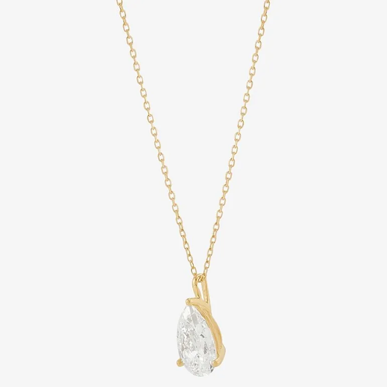 ( H-I/Si1-Si2 ) 2 CT. Lab-Grown Diamond 14K Gold Pear 18 Inch Pendant Necklace