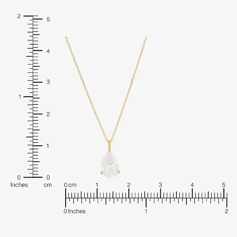 ( H-I/Si1-Si2 ) 2 CT. Lab-Grown Diamond 14K Gold Pear 18 Inch Pendant Necklace