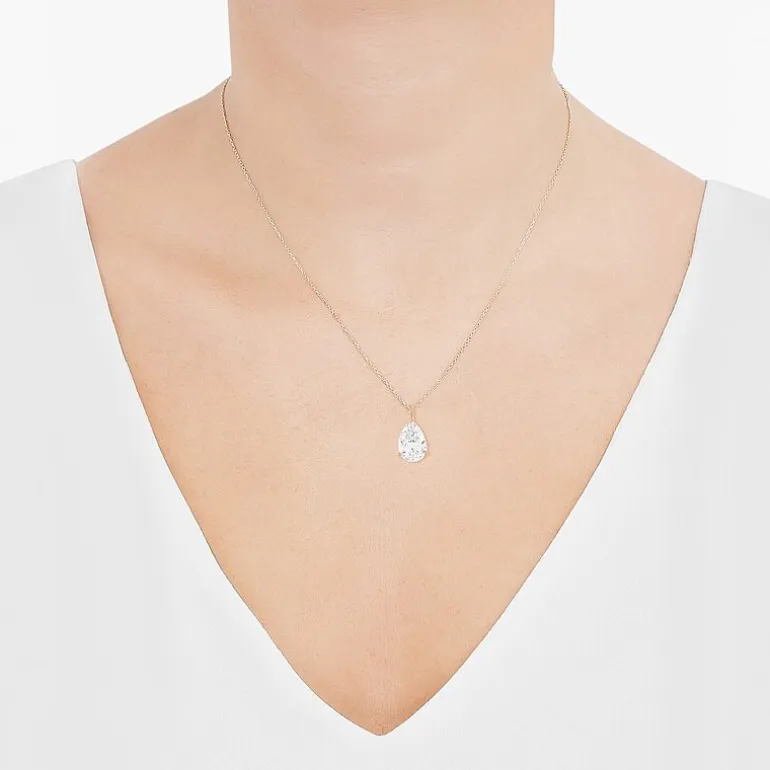 ( H-I/Si1-Si2 ) 2 CT. Lab-Grown Diamond 14K Gold Pear 18 Inch Pendant Necklace