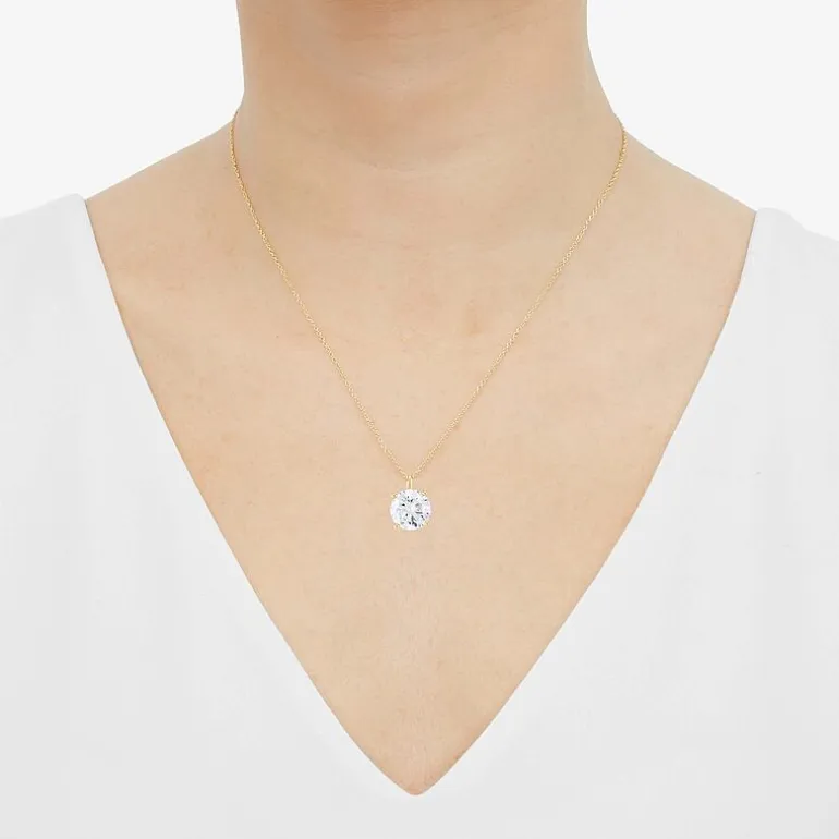 ( H-I/Si1-Si2 ) 2 CT. Lab-Grown Diamond 14K Gold Round 18 Inch Pendant Necklace