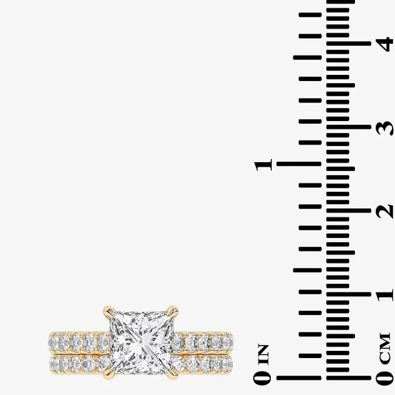 (H-I / SI1-SI2) Signature By Modern Bride Womens 2 1/2 CT. TW. Lab Grown White Diamond in 14K Gold Princess Bridal Set