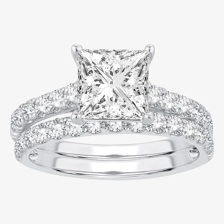 (H-I / SI1-SI2) Signature By Modern Bride Womens 2 1/2 CT. TW. Lab Grown White Diamond in 14K Gold Princess Bridal Set