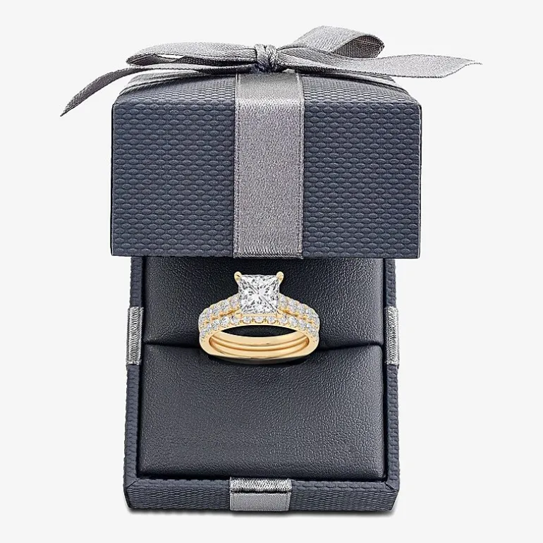 (H-I / SI1-SI2) Signature By Modern Bride Womens 2 1/2 CT. TW. Lab Grown White Diamond in 14K Gold Princess Bridal Set
