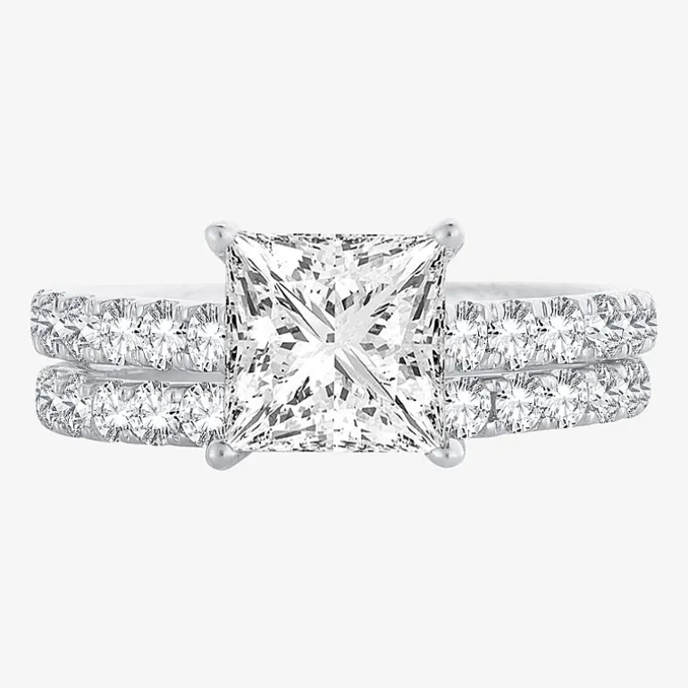 (H-I / SI1-SI2) Signature By Modern Bride Womens 2 1/2 CT. TW. Lab Grown White Diamond in 14K Gold Princess Bridal Set
