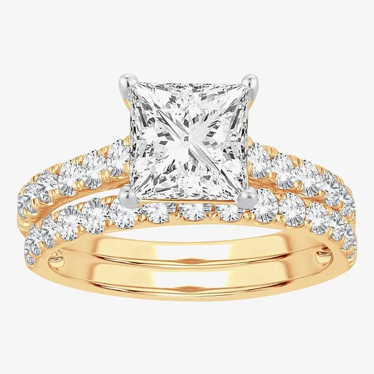 (H-I / SI1-SI2) Signature By Modern Bride Womens 2 1/2 CT. TW. Lab Grown White Diamond in 14K Gold Princess Bridal Set
