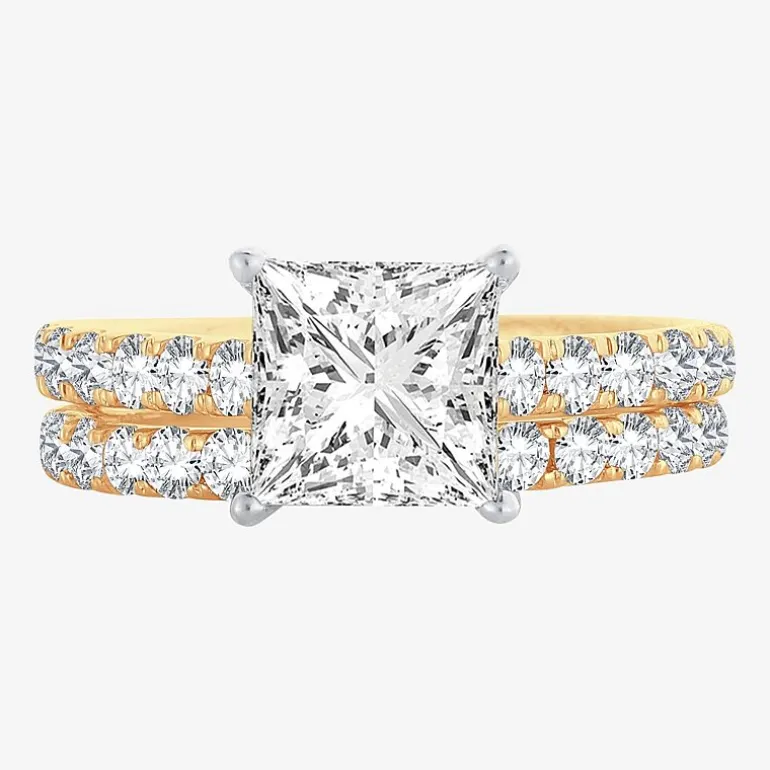(H-I / SI1-SI2) Signature By Modern Bride Womens 2 1/2 CT. TW. Lab Grown White Diamond in 14K Gold Princess Bridal Set