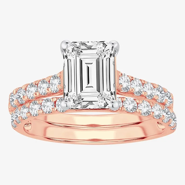 (H-I / SI1-SI2) Signature By Modern Bride Emerald Cut Womens 2 CT. T.W. Lab Grown White Diamond Bridal Set in 14K Gold