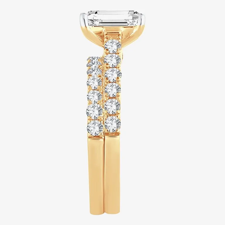 (H-I / SI1-SI2) Signature By Modern Bride Emerald Cut Womens 2 CT. T.W. Lab Grown White Diamond Bridal Set in 14K Gold