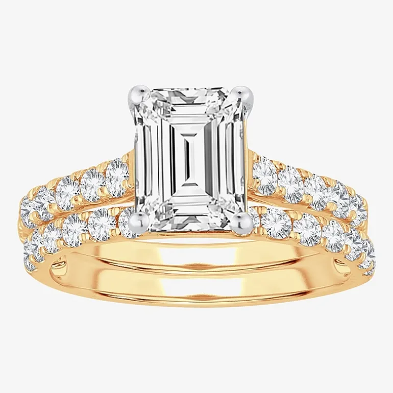 (H-I / SI1-SI2) Signature By Modern Bride Emerald Cut Womens 2 CT. T.W. Lab Grown White Diamond Bridal Set in 14K Gold