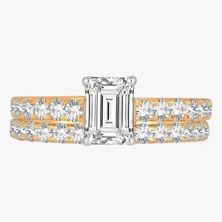 (H-I / SI1-SI2) Signature By Modern Bride Emerald Cut Womens 2 CT. T.W. Lab Grown White Diamond Bridal Set in 14K Gold