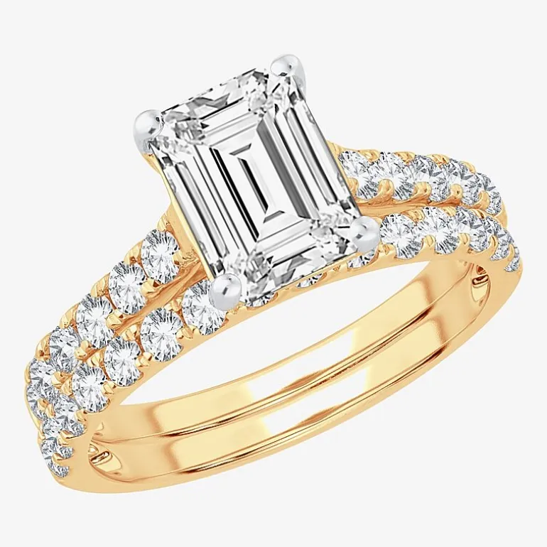 (H-I / SI1-SI2) Signature By Modern Bride Emerald Cut Womens 2 CT. T.W. Lab Grown White Diamond Bridal Set in 14K Gold