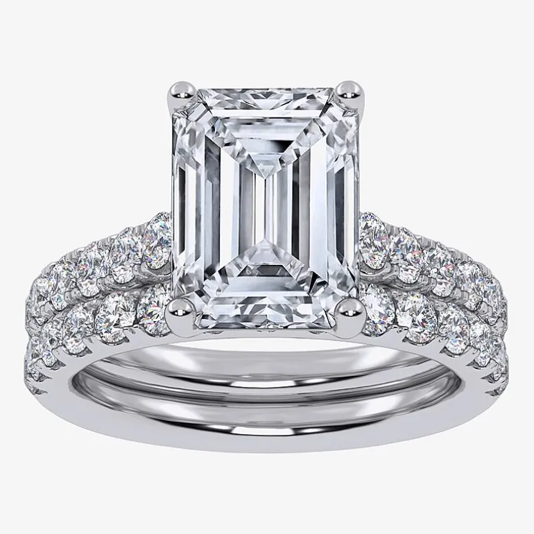 (H-I / SI1-SI2) Signature By Modern Bride Emerald Cut Womens 2 CT. T.W. Lab Grown White Diamond Bridal Set in 14K Gold