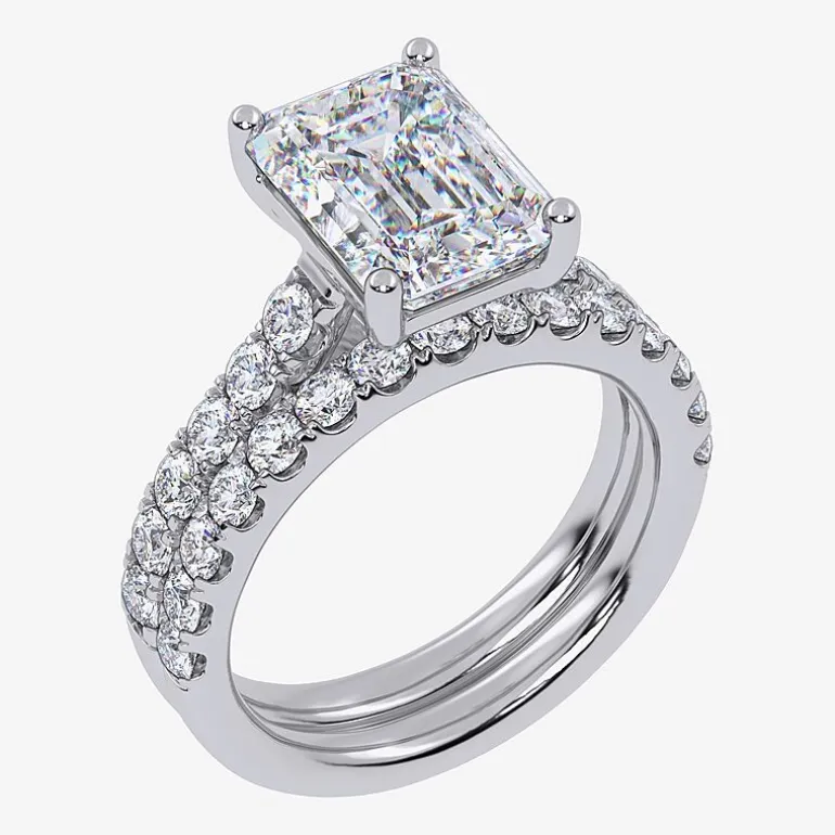 (H-I / SI1-SI2) Signature By Modern Bride Emerald Cut Womens 2 CT. T.W. Lab Grown White Diamond Bridal Set in 14K Gold