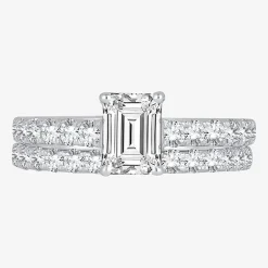 (H-I / SI1-SI2) Signature By Modern Bride Emerald Cut Womens 2 CT. T.W. Lab Grown White Diamond Bridal Set in 14K Gold
