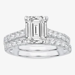(H-I / SI1-SI2) Signature By Modern Bride Womens 3 CT. T.W. Lab Grown White Diamond In 14K Gold Emerald Bridal Set