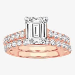 (H-I / SI1-SI2) Signature By Modern Bride Womens 3 CT. T.W. Lab Grown White Diamond In 14K Gold Emerald Bridal Set
