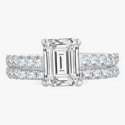 (H-I / SI1-SI2) Signature By Modern Bride Womens 3 CT. T.W. Lab Grown White Diamond In 14K Gold Emerald Bridal Set