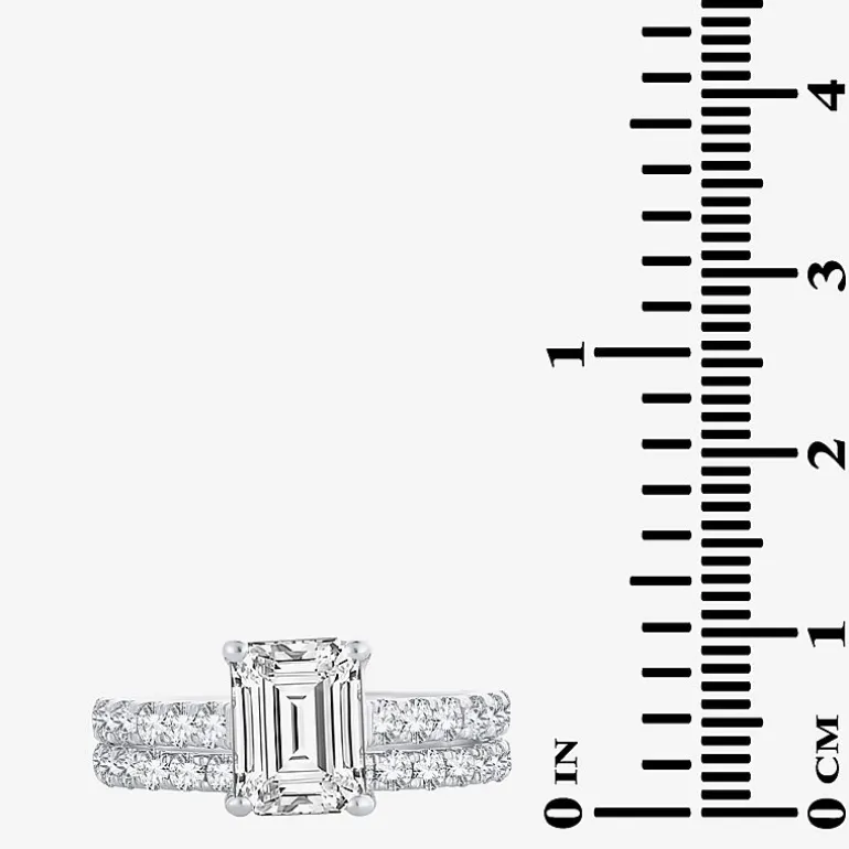 (H-I / SI1-SI2) Signature By Modern Bride Womens 3 CT. T.W. Lab Grown White Diamond In 14K Gold Emerald Bridal Set