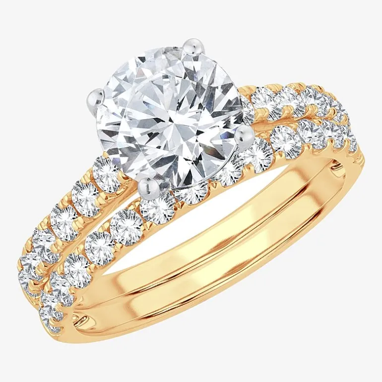 (H-I / SI1-SI2) Signature By Modern Bride Womens 3 CT. T.W. Lab Grown White Diamond In 14K Gold Round Bridal Set