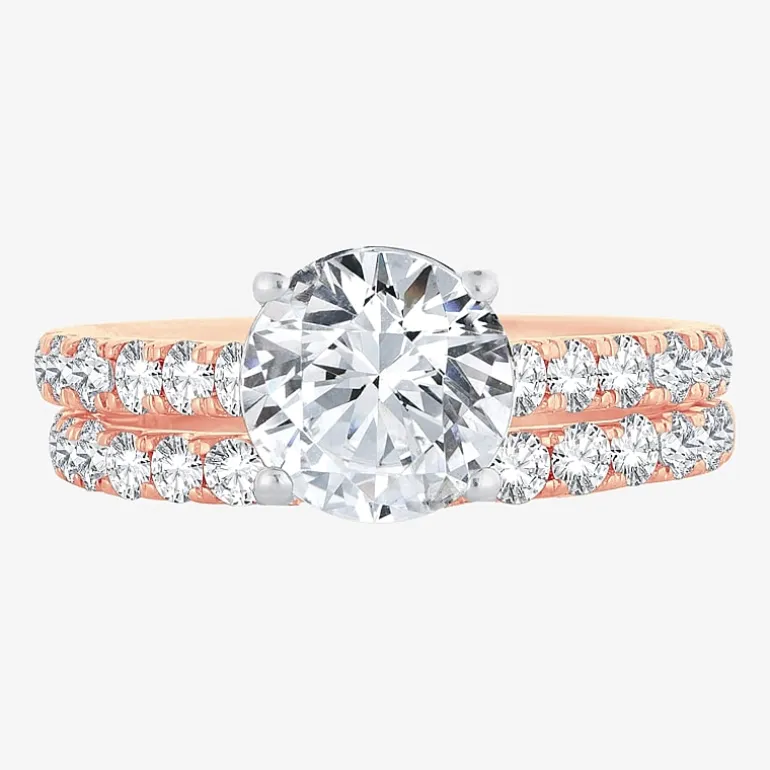(H-I / SI1-SI2) Signature By Modern Bride Womens 3 CT. T.W. Lab Grown White Diamond In 14K Gold Round Bridal Set
