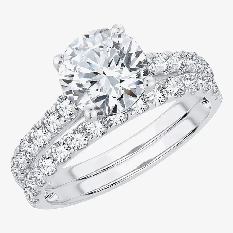 (H-I / SI1-SI2) Signature By Modern Bride Womens 3 CT. T.W. Lab Grown White Diamond In 14K Gold Round Bridal Set