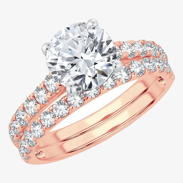 (H-I / SI1-SI2) Signature By Modern Bride Womens 3 CT. T.W. Lab Grown White Diamond In 14K Gold Round Bridal Set
