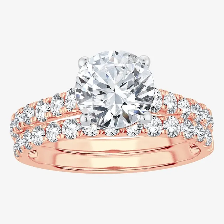 (H-I / SI1-SI2) Signature By Modern Bride Womens 3 CT. T.W. Lab Grown White Diamond In 14K Gold Round Bridal Set
