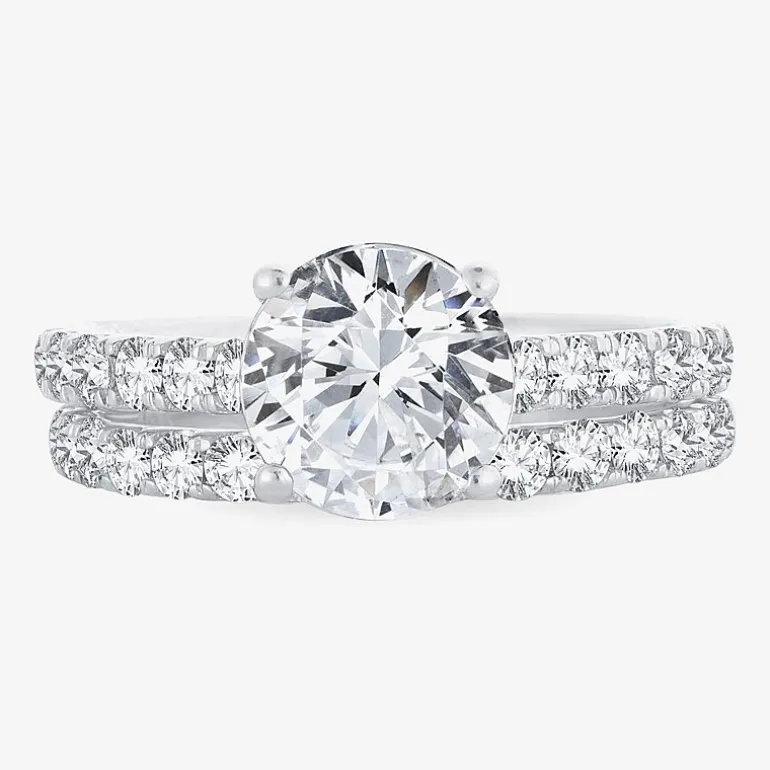 (H-I / SI1-SI2) Signature By Modern Bride Womens 3 CT. T.W. Lab Grown White Diamond In 14K Gold Round Bridal Set