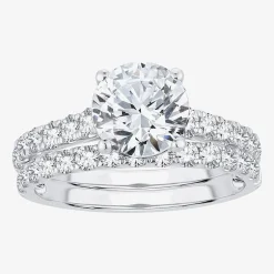 (H-I / SI1-SI2) Signature By Modern Bride Womens 3 CT. T.W. Lab Grown White Diamond In 14K Gold Round Bridal Set