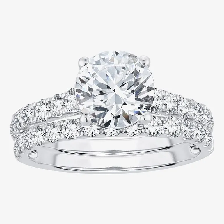 (H-I / SI1-SI2) Signature By Modern Bride Womens 3 CT. T.W. Lab Grown White Diamond In 14K Gold Round Bridal Set