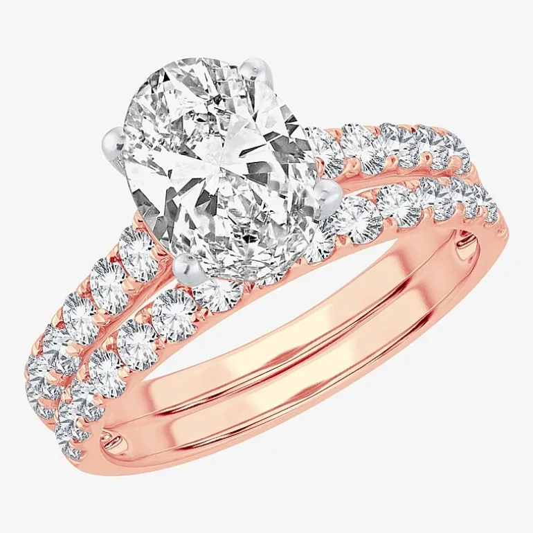 (H-I / SI1-SI2) Signature By Modern Bride Womens 3 CT. T.W. Lab Grown White Diamond In 14K Gold Oval Bridal Set