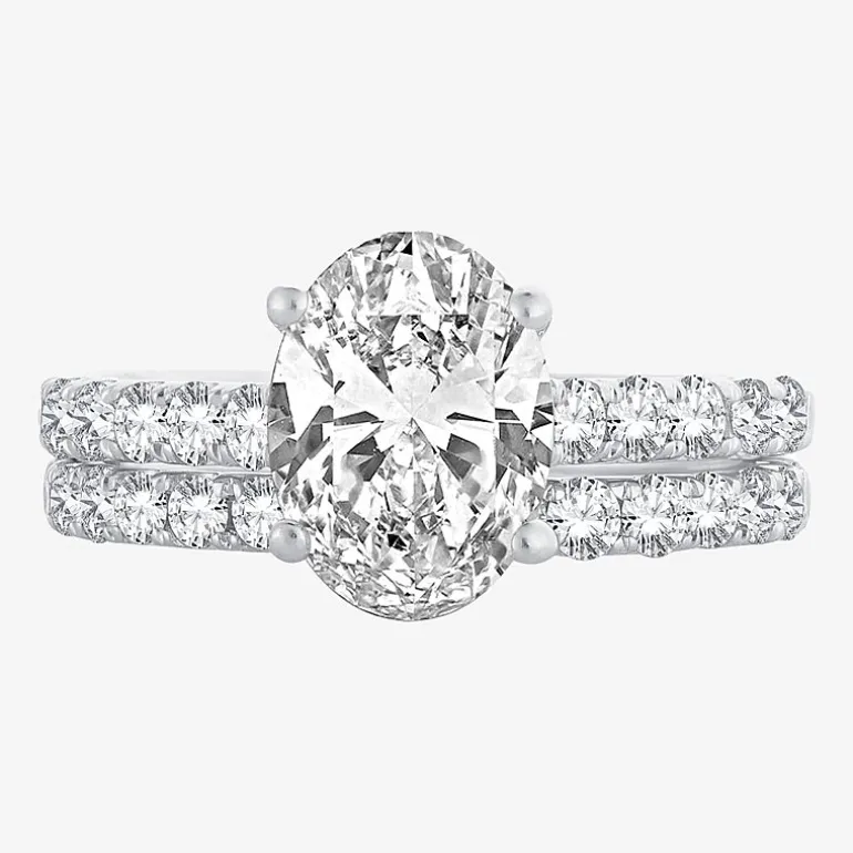 (H-I / SI1-SI2) Signature By Modern Bride Womens 3 CT. T.W. Lab Grown White Diamond In 14K Gold Oval Bridal Set