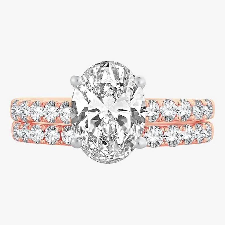 (H-I / SI1-SI2) Signature By Modern Bride Womens 3 CT. T.W. Lab Grown White Diamond In 14K Gold Oval Bridal Set