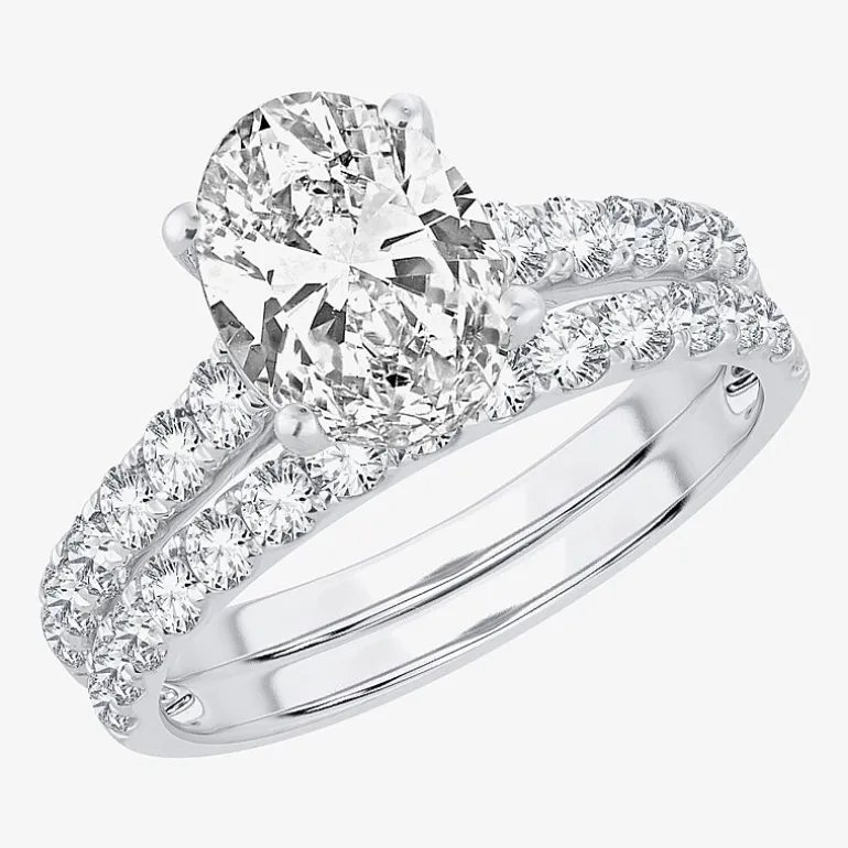 (H-I / SI1-SI2) Signature By Modern Bride Womens 3 CT. T.W. Lab Grown White Diamond In 14K Gold Oval Bridal Set