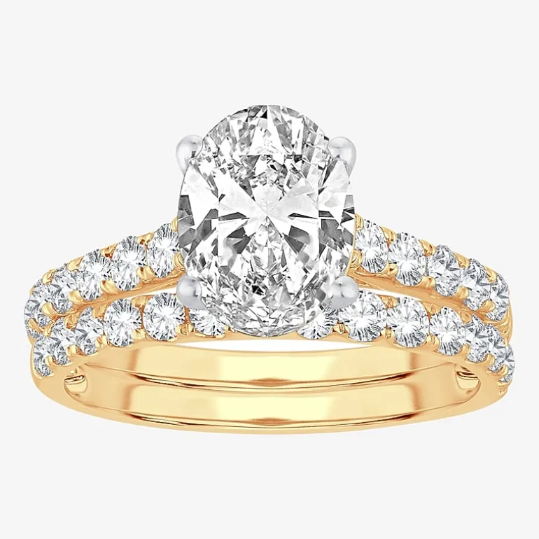 (H-I / SI1-SI2) Signature By Modern Bride Womens 3 CT. T.W. Lab Grown White Diamond In 14K Gold Oval Bridal Set