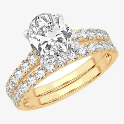 (H-I / SI1-SI2) Signature By Modern Bride Womens 3 CT. T.W. Lab Grown White Diamond In 14K Gold Oval Bridal Set