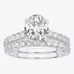 (H-I / SI1-SI2) Signature By Modern Bride Womens 3 CT. T.W. Lab Grown White Diamond In 14K Gold Oval Bridal Set