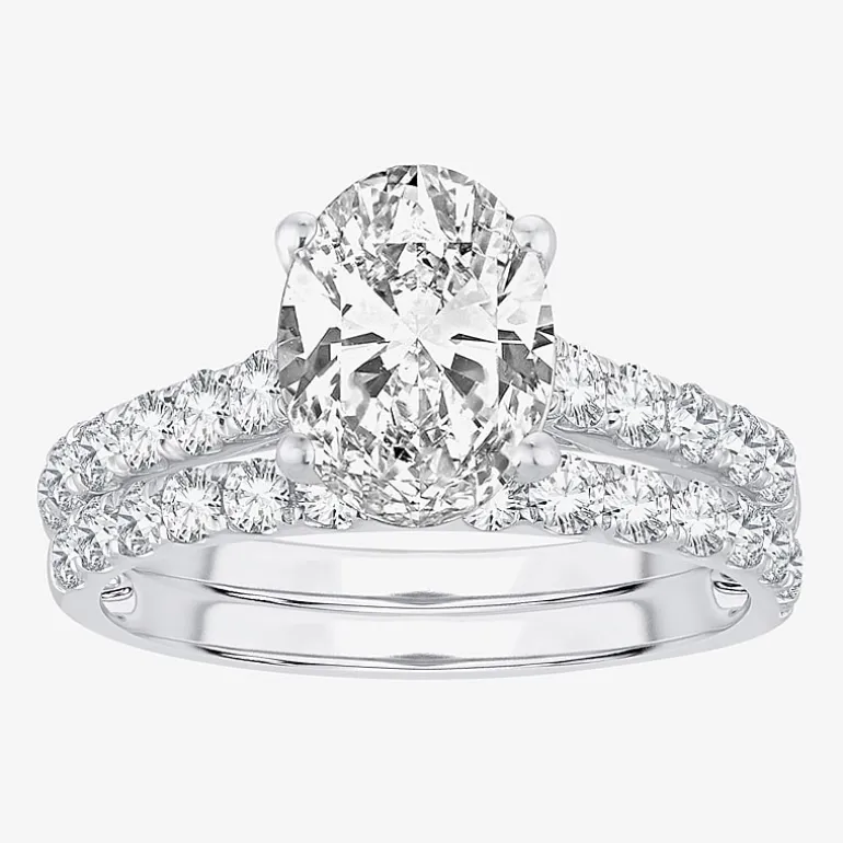 (H-I / SI1-SI2) Signature By Modern Bride Womens 3 CT. T.W. Lab Grown White Diamond In 14K Gold Oval Bridal Set