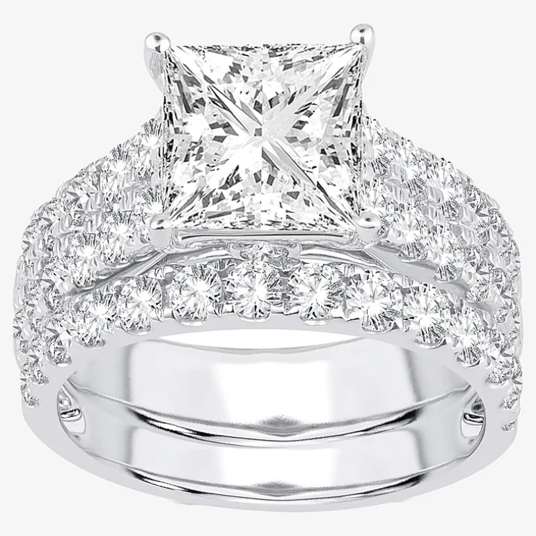 (H-I / SI1-SI2) Signature By Modern Bride Womens 5 CT. T.W. Lab Grown White Diamond in 14K Gold Princess Bridal Set