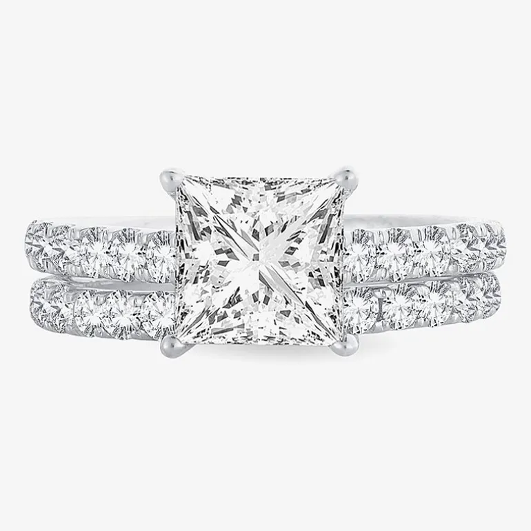 (H-I / SI1-SI2) Signature By Modern Bride Princess Cut Womens 3 CT. T.W. Lab Grown White Diamond 14K Gold Bridal Set
