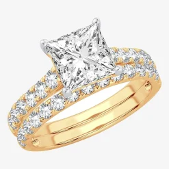 (H-I / SI1-SI2) Signature By Modern Bride Princess Cut Womens 3 CT. T.W. Lab Grown White Diamond 14K Gold Bridal Set