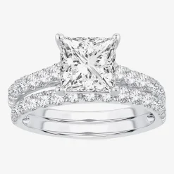 (H-I / SI1-SI2) Signature By Modern Bride Princess Cut Womens 3 CT. T.W. Lab Grown White Diamond 14K Gold Bridal Set