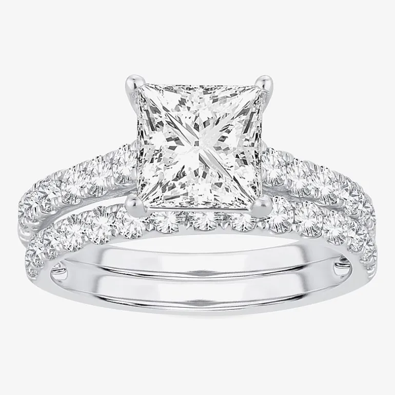 (H-I / SI1-SI2) Signature By Modern Bride Princess Cut Womens 3 CT. T.W. Lab Grown White Diamond 14K Gold Bridal Set