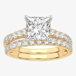 (H-I / SI1-SI2) Signature By Modern Bride Princess Cut Womens 3 CT. T.W. Lab Grown White Diamond 14K Gold Bridal Set