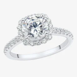(H-I / Si1-Si2) Womens 2 CT. T.W. Lab Grown White Diamond 10K Gold Round Side Stone Halo Engagement Ring